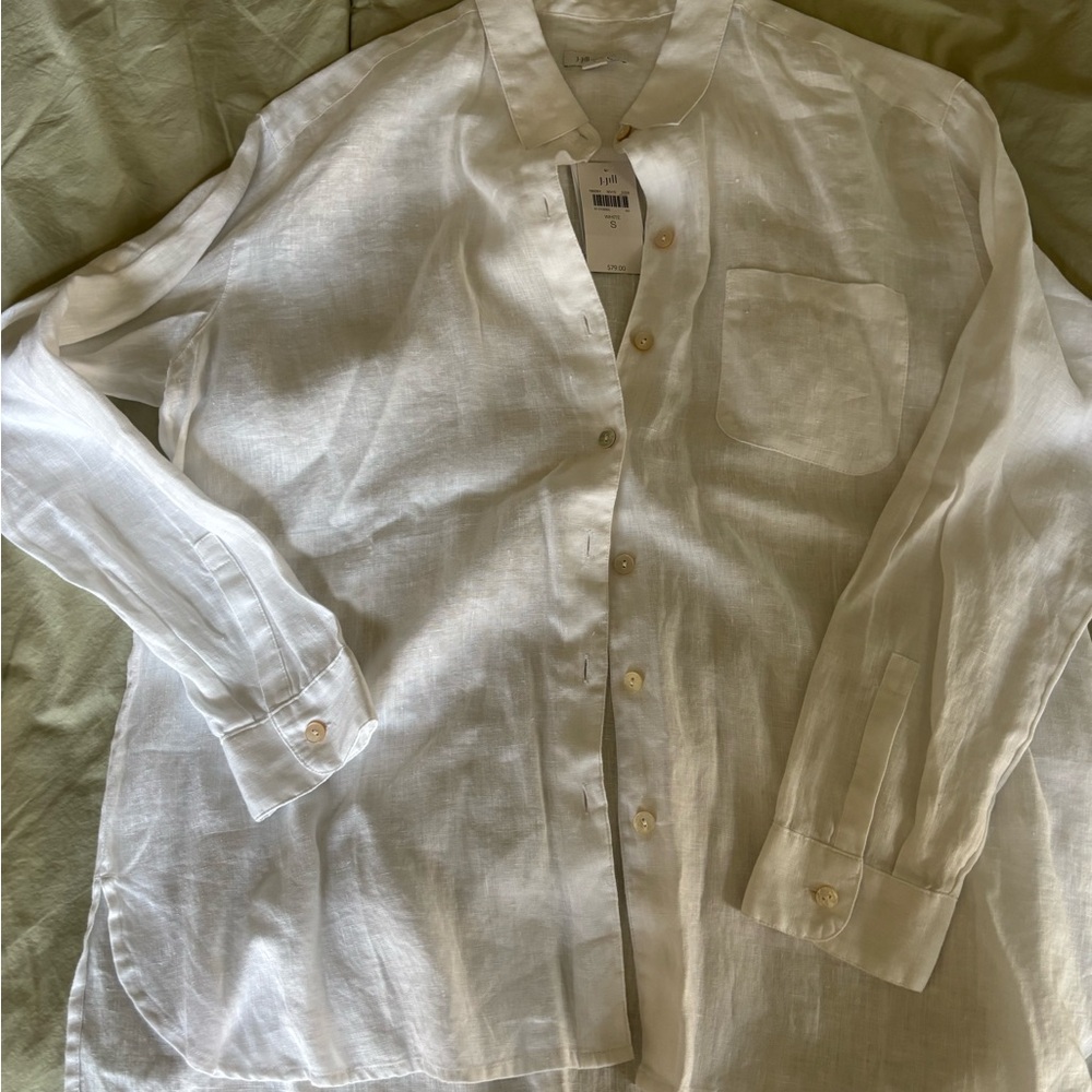 J. Jill Linen Button-Front Shirt in White